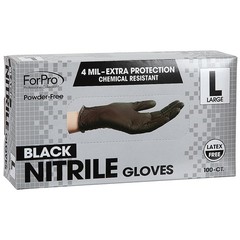 ForPro Disposable Nitrile Gloves, Chemical Large (Pack of 100), Black