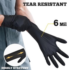 Food-Safe 6-Mil Disposable Nitrile Gloves, Black, 100 CT – Chemical Resistant