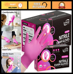 Disposable Powder-Free Nitrile Gloves, 3-Mil, Latex-Free, Pink/Fuchsia – 100 Pac