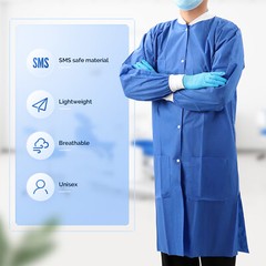 JMU 10/50✖ Disposable Lab Coats for Men Women Snaps Full Sleeve SMS Blue Medical