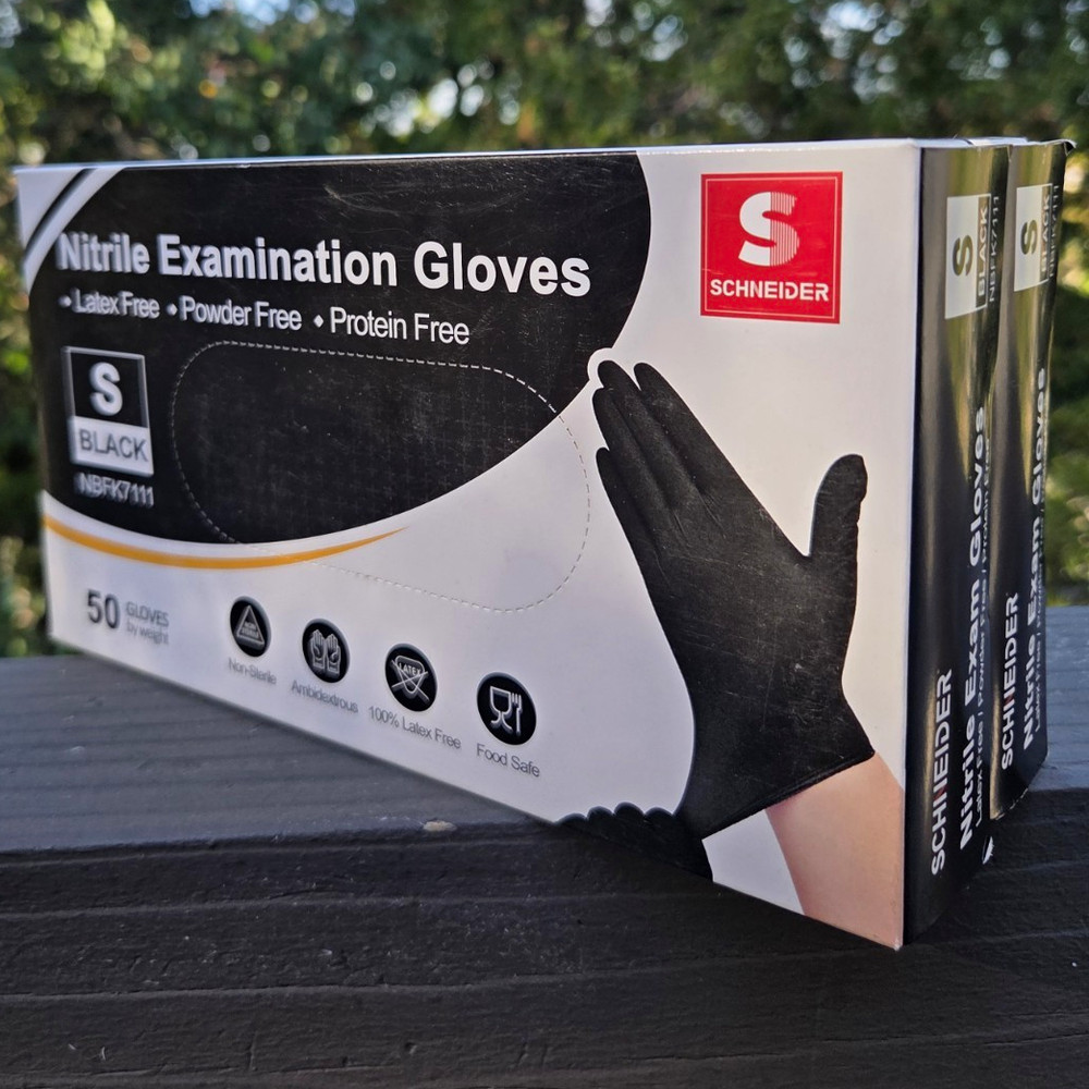 100 Schneider Nitrile Exam Gloves Small Black Powder Free Food Service NBFK7111