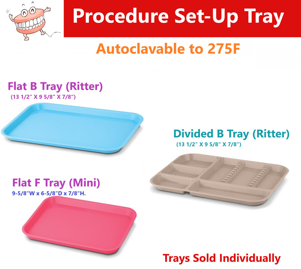 DENTAL FLAT TRAY SIZE B (RITTER) Set Up DIVIDED or F MINI, Autoclavable to 275F