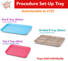 DENTAL FLAT TRAY SIZE B (RITTER) Set Up DIVIDED or F MINI, Autoclavable to 275F
