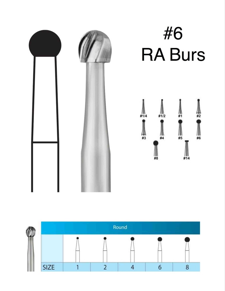 RA #6 round carbide bur for slow speed latch type #6 RA bur
