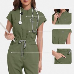Women’s Anti-wrinkle Short Sleeve Jumpsuit Medical Nursing Uniform Scrub Sets