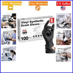 Black Vinyl Exam Gloves, 4 Mil, X-Large, Pack of 100, Latex-Free