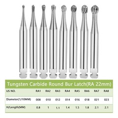 Dental Round Tungsten Carbide Bur for Slow Speed Latch Type RA 1# -RA 8# 6PCS