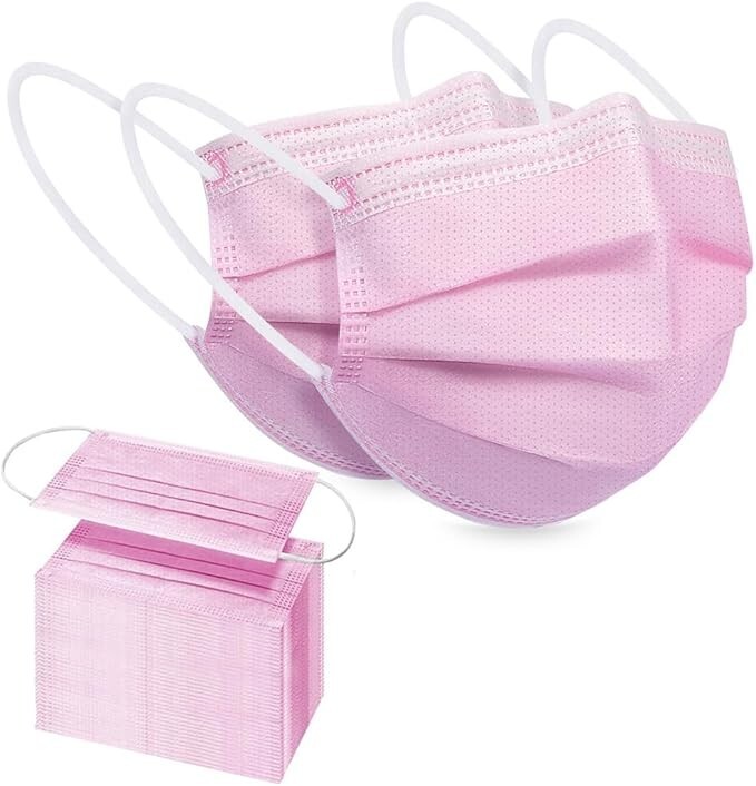 100/50 PCS Pink Protective 3 Layer Face Mask Respirator Disposable Masks BFE98%