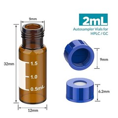 3000x 2ml Autosampler Amber/Clear Glass Vials 9-425 Pre-slit Thread Caps HPLC GC