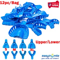 12 pcs Dental Impression Trays Perforated Plastic Denture tray Upper/Lower L/M/S