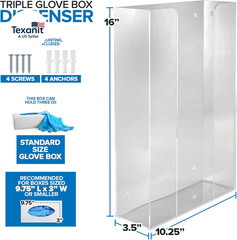 Triple Acrylic Gloves Dispenser, Tissue Box Shelf, Glove Holder Wall Mount, for