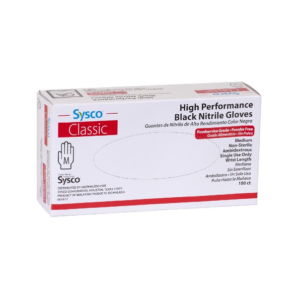 Sysco High Performance Nitrile Gloves, Medium, Black (Pack of 2)