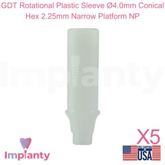 5x GDT Rotational Plastic Sleeve Ø4.0mm Conical Hex 2.25mm Narrow Platform NP