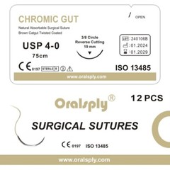 USA 10 Boxes Absorbable Surgical Sutures CHROMIC GUT 4-0 75cm 3/8 Needle 19mm