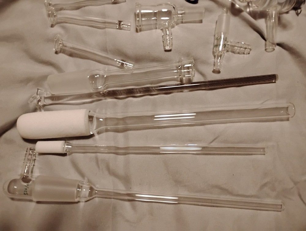Assorted Lab Glassware Adapters, Connectors, Tubes & Stoppers Lot, Clear Glass