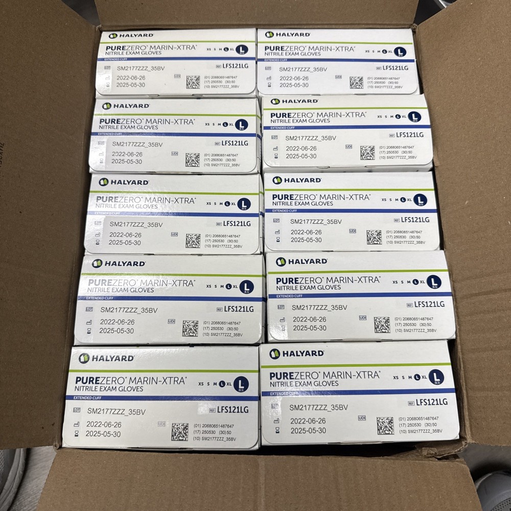 Halyard PureZero Nitrile Gloves LFS121LG Size: Large Case Of 10 Boxes (50 each)