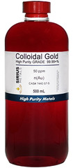 True Colloidal Gold NanoParticles (AuNPs): 50 ppm – 500 mL in Plastic