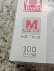 Basic Powder Free Vinyl Synthetic Exam Gloves VGPF 3002 size Medium 100 count