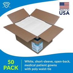 Disposable Medical Gowns 30X42 Open Back Waist Tie Short Sleeve Pack Of 50