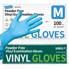 Supmedic Vinyl Disposable Exam Gloves, 4 Mil Medium, 100 Medium (Blue)