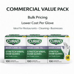 CURAD Basic Care 3G Stretch Vinyl Exam Gloves, Size Small Soft Flexible Easy Fit