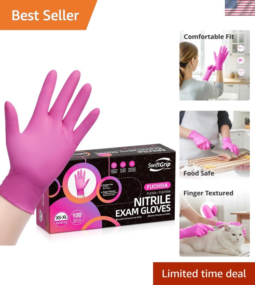 Disposable Nitrile Gloves Pink Fuchsia Powder-Free Food Safe Waterproof 100pcs