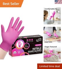 Disposable Nitrile Gloves Pink Fuchsia Powder-Free Food Safe Waterproof 100pcs