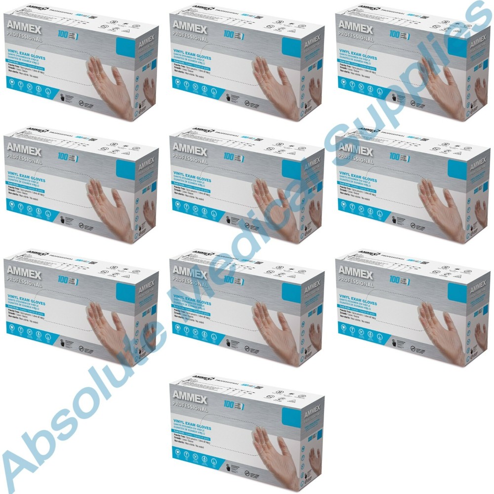 *1,000-Piece* Ammex Professional Vinyl Exam Medical Gloves Clear Small VPF62100