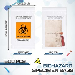 Teenyyou 500 Pcs Orange Biohazard Specimen Bags 6″ x 9″ Laboratory Sample Bag wi