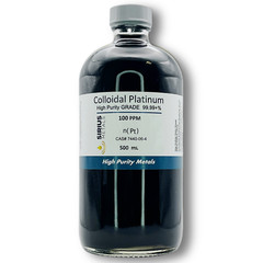 True Colloidal Platinum NanoParticles (PtNPs): 100 ppm – 500 mL in Glass