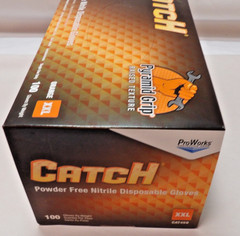 CATCH Nitrile Disposable Gloves Pyramid Grip Texture Orange XXL 9 Mil Box of 100