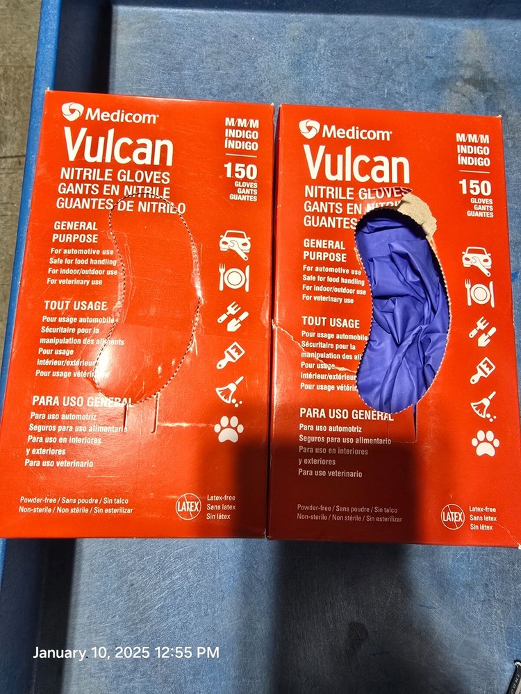 2 OPEN BOXES MEDICOM Vulcan Latex-Free Indigo Nitrile Gloves, Size M – 150 Count