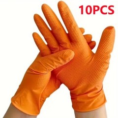 8Mil Heavy Duty Orange Nitrile Gloves Diamond Grip Industrial Mechanic Work Use