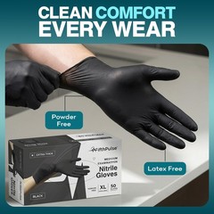 Fifthpulse Disposable Black Nitrile Gloves Large 50 Count – Extra Thick 4.5 Mil