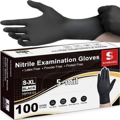 Schneider Medical Black Nitrile Exam Gloves, 5 Mil Latex-Free & Powder-Free D…
