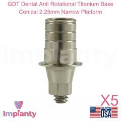 5x GDT Dental Anti Rotational Titanium Base Conical 2.25mm Narrow Platform NP