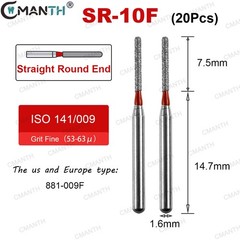 100PCS Dental Diamond Burs Round End 881-009F Fine Grit High Speed Bur FG 1.6mm