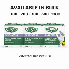 CURAD Basic Care 3G Stretch Vinyl Exam Gloves, Size M Soft Flexible Easy Fit