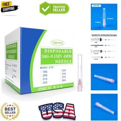 100 Pack 34 Ga 4mm Disposable Needles with Caps for Scientific and Industrial…