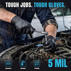5 Mil Nitrile Black Gloves Disposable Latex Free Rubber Mechanic Household Clean
