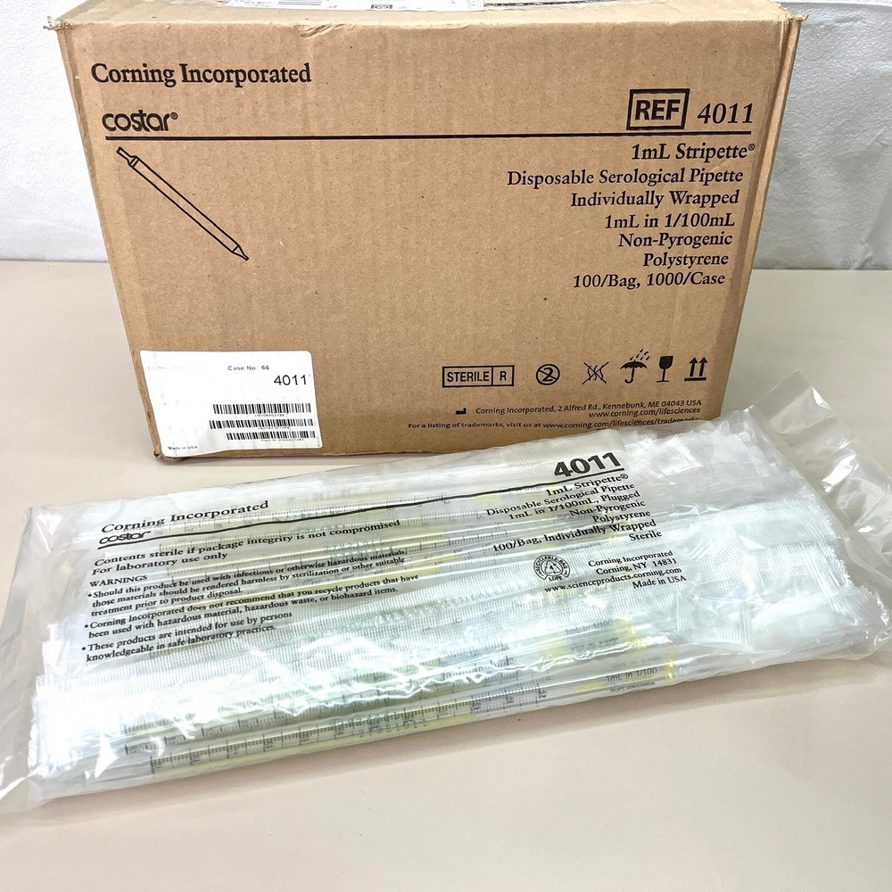 CASE OF 1000 Corning Costar 4011 Serological 1mL Pipette Stripette **BRAND NEW**