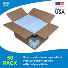 Avalon Blue Medical Gowns – Pack of 50 Disposable Short-Sleeve Exam Gowns