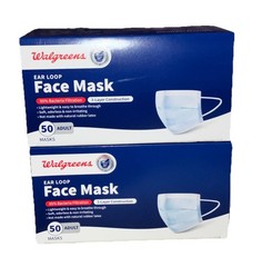 Walgreens Face Mask Ear Loops 100 Count Adult 95% Bacteria Filtration New In Box