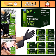 Heavy Duty Disposable Nitrile Gloves – Latex Free, 6mil Black & 8mil Orange, Foo