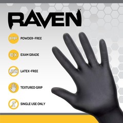 SAS Safety 66518 Raven Powder-Free Disposable Large (Pack of 100), Black