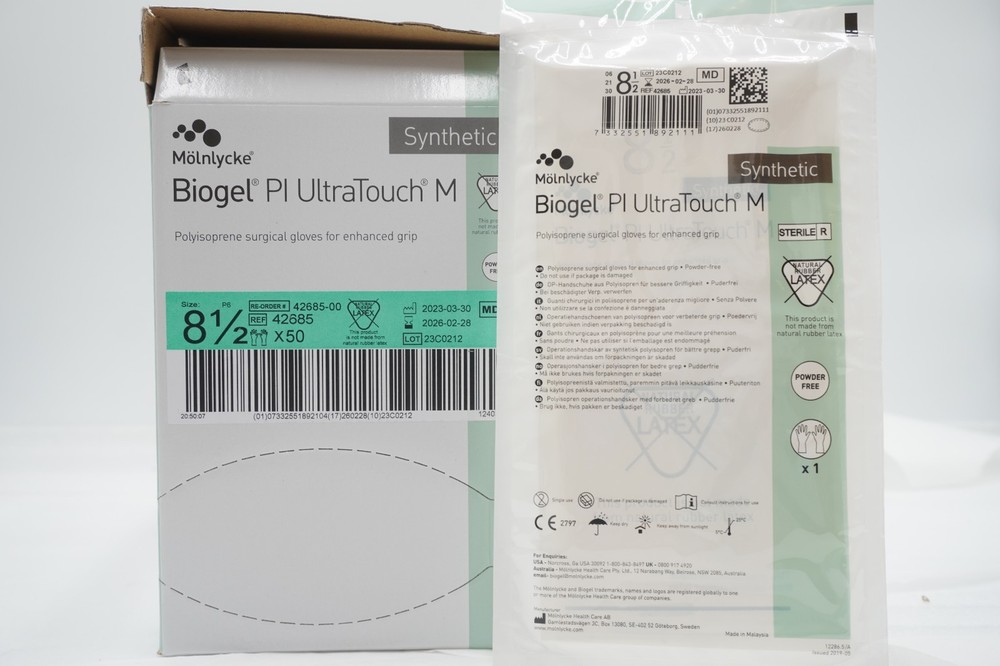 Molnlycke 42685 Biogel PI Ultratouch M Gloves Box/50 Size 8 1/2 Exp 02/2026