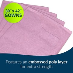 Disposable Medical Gowns Mauve 30X42 Open Back Waist Tie Short Sleeve 50 Pack
