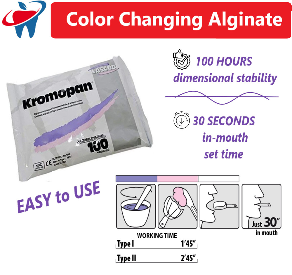 Kromopan LASCOD KRM302 Chromatic Alginate Type 1 Fast Set Dust Free 1 Lb Pouch