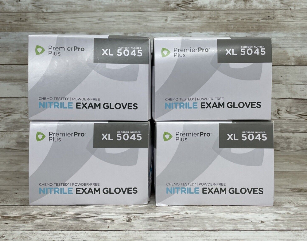 4 Boxes Premier Pro Plus 5045 X-LARGE Nitrile Exam Gloves Powder free Mfg: 02/21