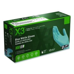 X3 Blue Nitrile Disposable Industrial Gloves 3 Mil Latex-Free/Food-Safe, 100/Box
